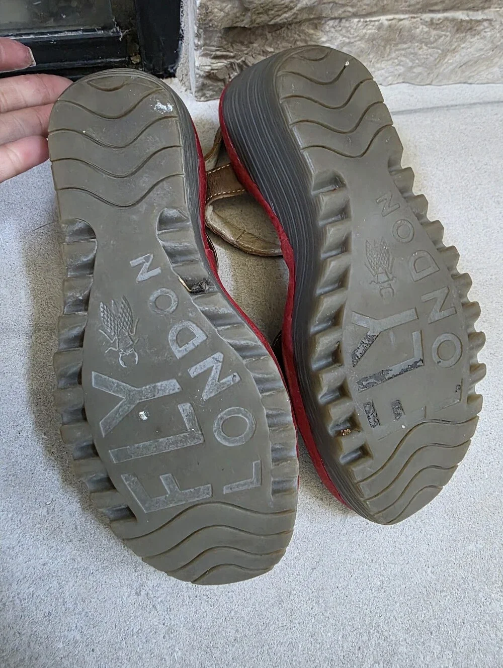 Fly London Red Black Brown Leather Wedge Sz 37/7